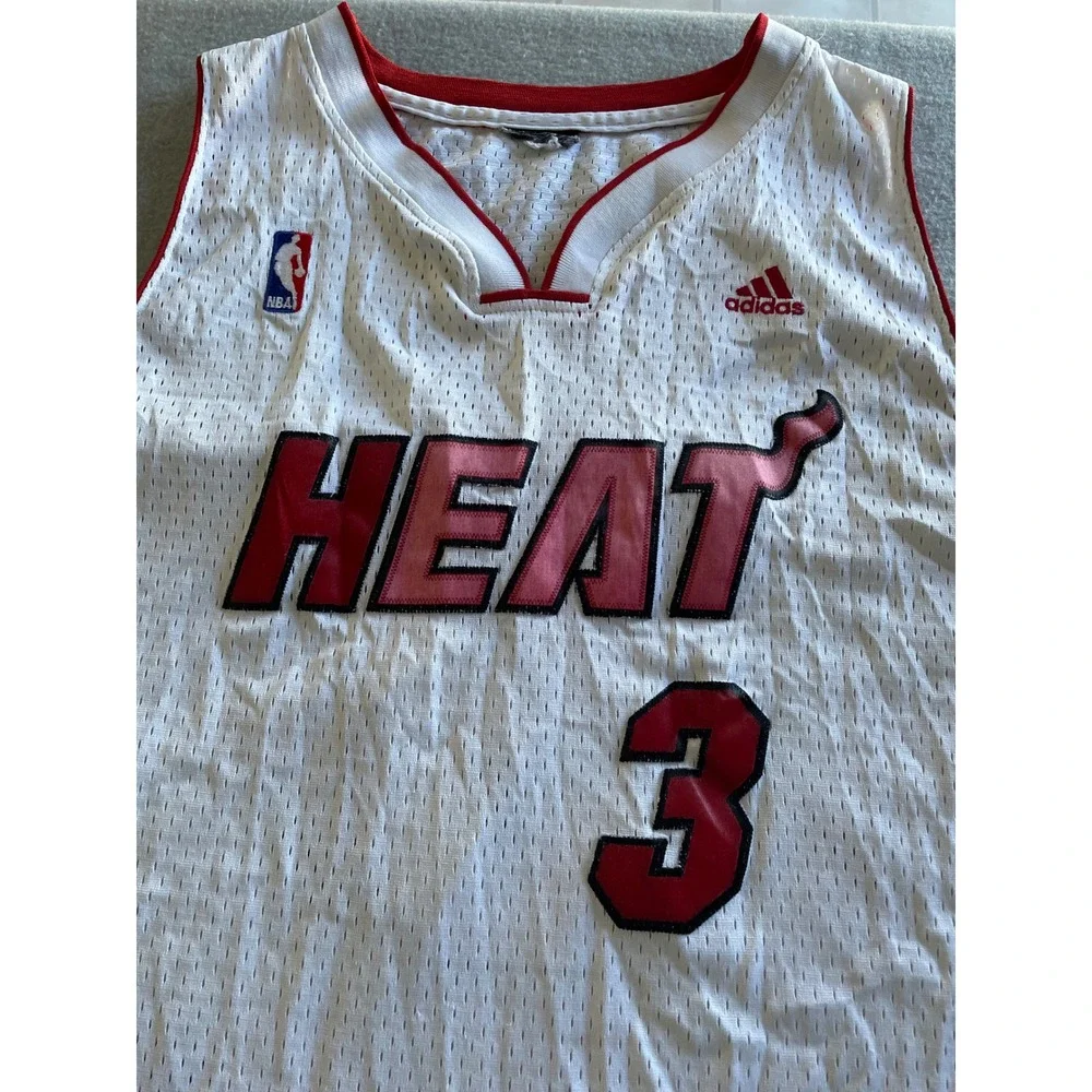 Adidas NBA Miami Heat Dwyane Wade 3 Jersey White Mesh XXL +2 Length Mens **READ*